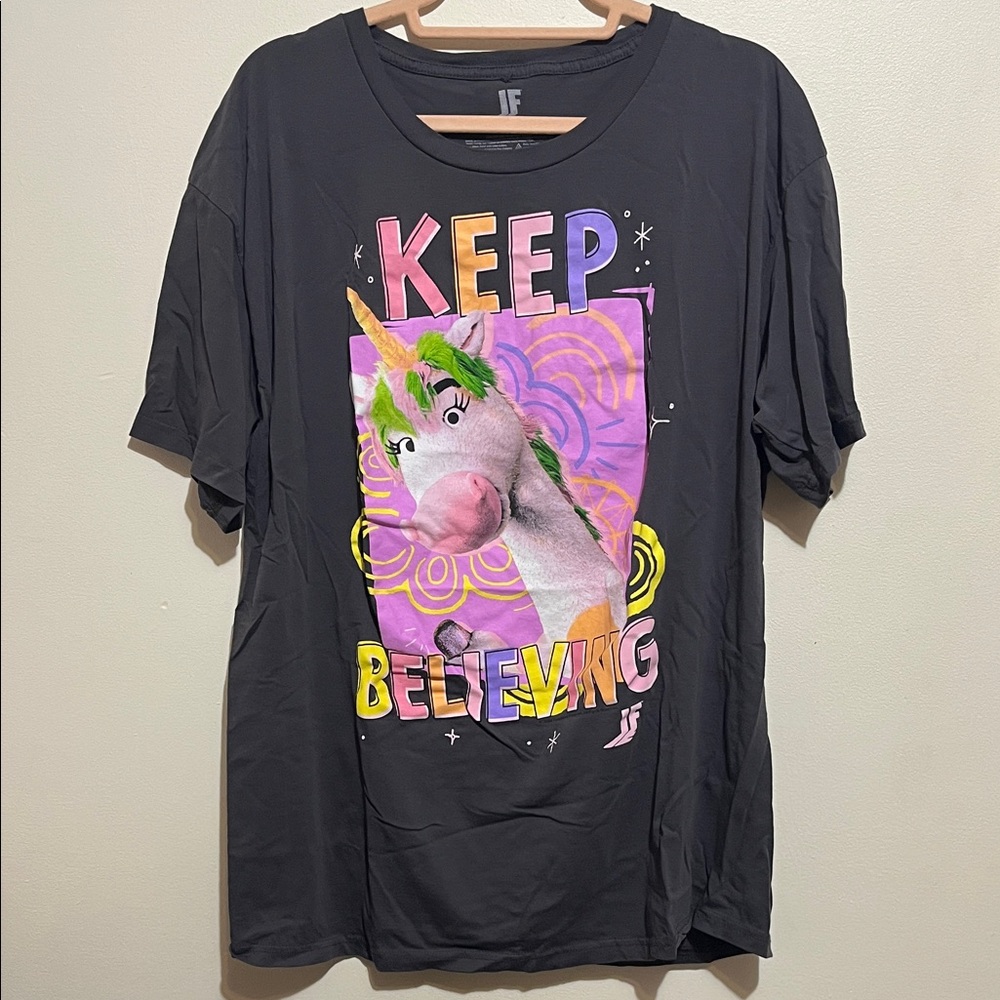 Imaginary Friends Graphic Unicorn T-Shirt with Keep Believing Print.